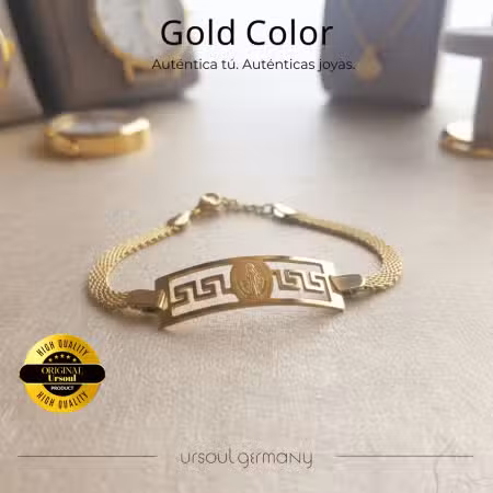 Pulsera de mujer dorada, Medalla Milagrosa, diseño geométrico, UrSoul Germany, envío gratis