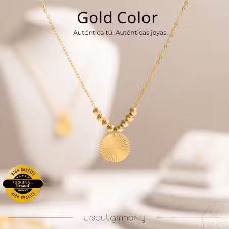 Gargantilla dorada mujer dije disco radiante Gold Color, collar oro con cuentas Guatemala