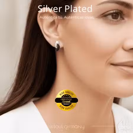 Aretes color plata mujer cristales negros y blancos Silver Plated, pendientes elegantes Guatemala