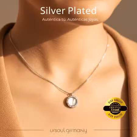 Collar color plata mujer dije concha nácar números romanos Silver Plated, gargantilla elegante Guatemala