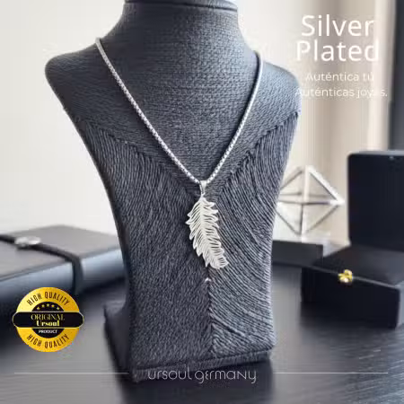 Cadena hombre color plata dije pluma Silver Plated, collar masculino libertad Guatemala