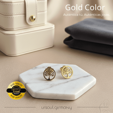 Aretes mini dorado mujer Árbol de la Vida Gold Color, pendientes oro calado, joyería auténtica Guatemala
