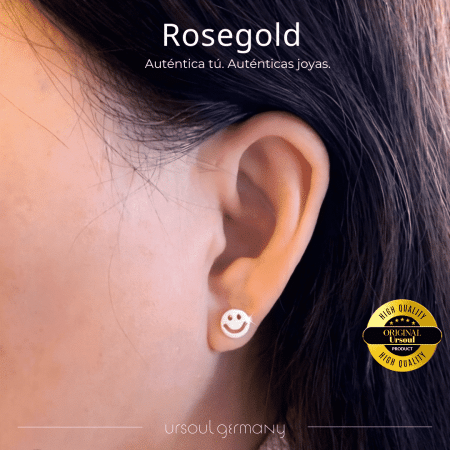 Aretes Rosegold Color dama diseño emoticon, pendientes minimalistas, joyería auténtica