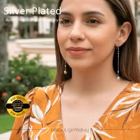 Aretes largos color plata mujer cadena esfera Silver Plated, pendientes péndulo moderno Guatemala
