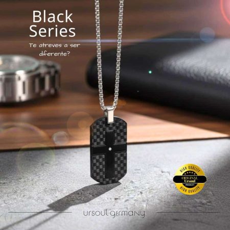 Cadena hombre dije placa fibra de carbono negra cruz Silver Plated Black Series, collar táctico Guatemala