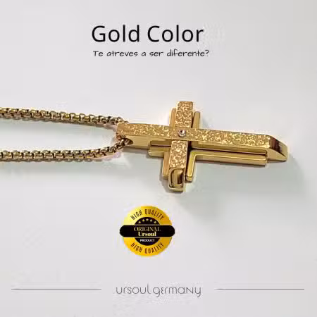 Cadena hombre dorada dije cruz estructurada Gold Color, collar masculino liderazgo Guatemala