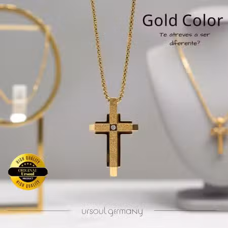 Cadena hombre dorada dije cruz estructurada Gold Color, collar masculino liderazgo Guatemala