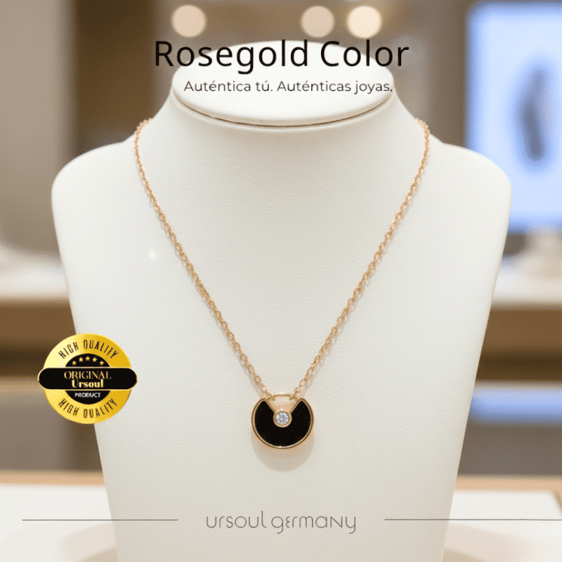Gargantilla Rosegold con dije circular negro, moda femenina Guatemala, garantía UrSoul