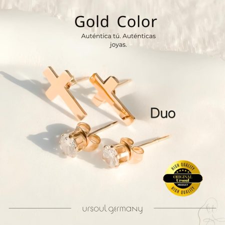 Dúo de aretes Gold Color dama, cruces pequeñas y aretes de cristal, envío gratis Guatemala.