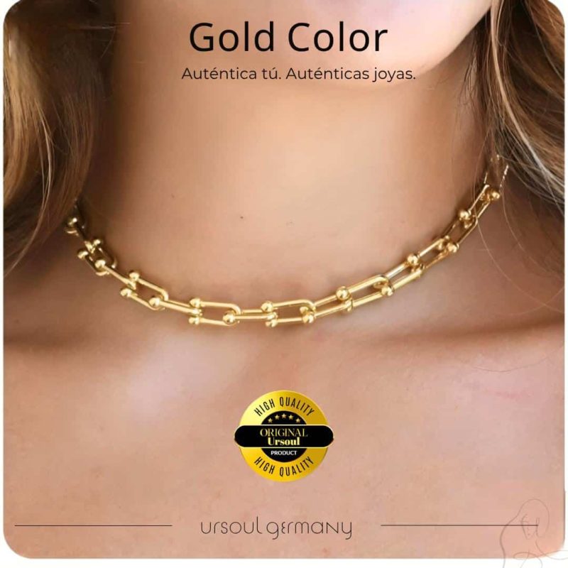 Gargantilla dorada estilo Tiffany, acero inoxidable ionizado oro 14k
