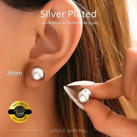 Aretes de botón color plata 8mm, moda femenina Guatemala, garantía UrSoul
