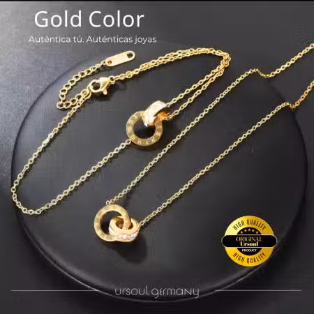 Collar y pulsera Gold Color para dama, diseño simbólico Tiempo de Dios, envío gratis Guatemala.