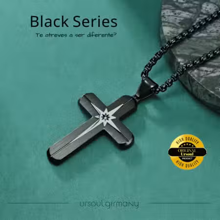 Cadena negra para hombre con dije de cruz Black Series Ursoul Germany Guatemala