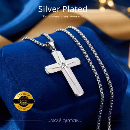 Cadena plateada para hombre con dije de cruz Silver Plated Ursoul Germany Guatemala