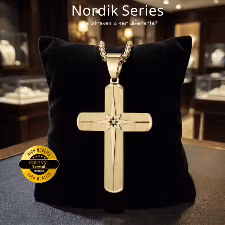 Cadena Gold Color para hombre con dije de cruz Nordik Series Ursoul Germany Guatemala