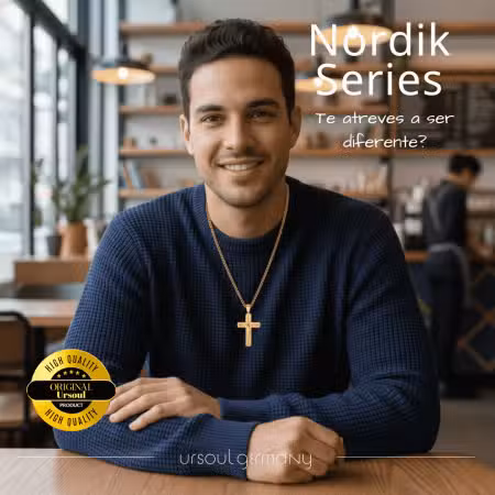 Cadena Gold Color para hombre con dije de cruz Nordik Series Ursoul Germany Guatemala
