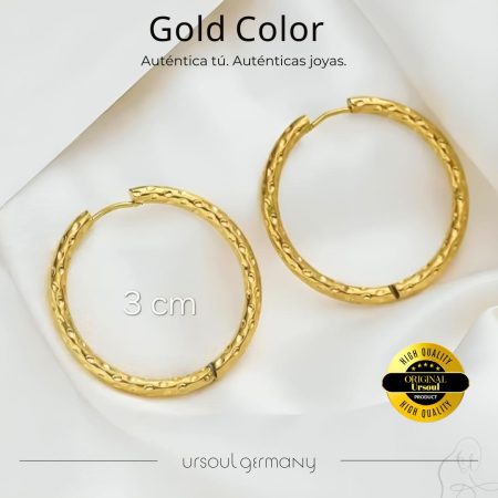 Aretes Gold Color para dama tipo aro 3 cm Ursoul Germany Guatemala