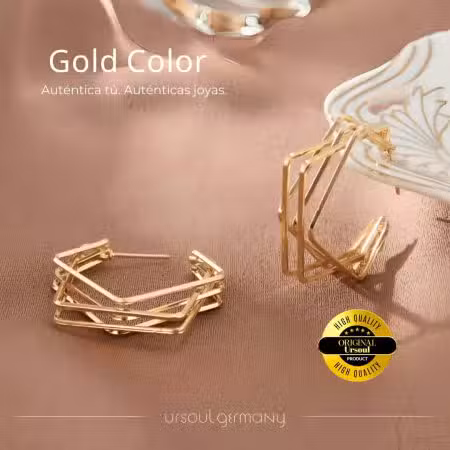 Aretes Gold Color para dama diseño geométrico Ursoul Germany Guatemala
