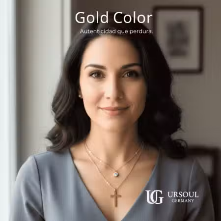 Cadena doble Gold Color para dama con cruz Ursoul Germany