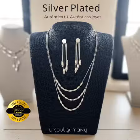 Set Silver Plated para dama con cadena triple y aretes Ursoul Germany
