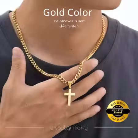 Cadena Gold Color para caballero con dije de cruz Ursoul Germany