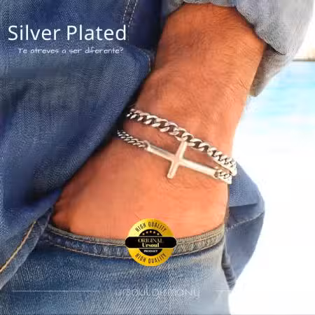 Esclava color plata masculina diseño doble Guatemala