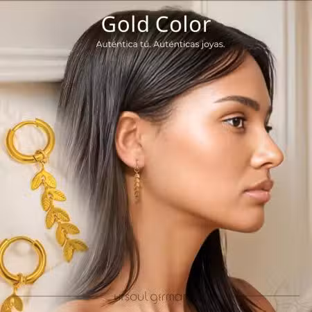 Aretes Gold Color para dama diseño de hojas Ursoul Germany