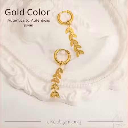 Aretes Gold Color para dama diseño de hojas Ursoul Germany