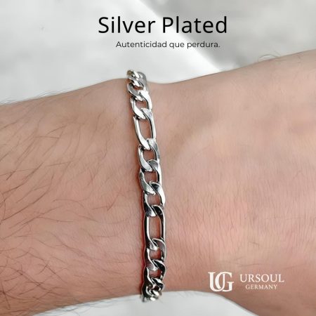 Pulsera plateada masculina diseño Fígaro Guatemala