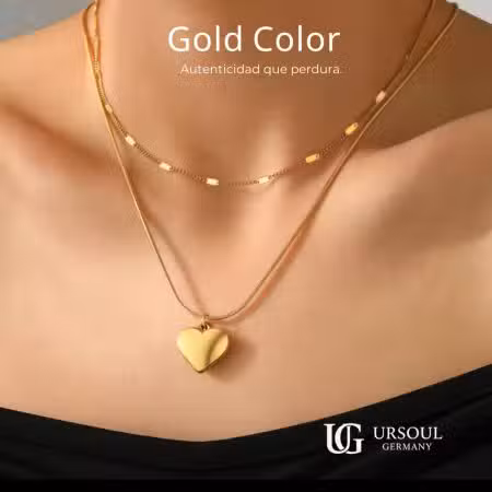Gargantilla doble Gold Color para dama con corazón Ursoul Germany