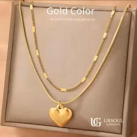 Gargantilla doble Gold Color para dama con corazón Ursoul Germany