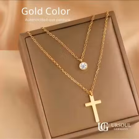 Cadena doble Gold Color para dama con cruz Ursoul Germany