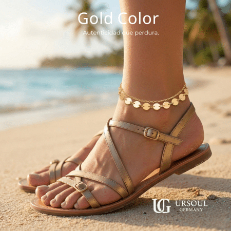 Tobillera doble para dama Gold Color con discos dorados de Ursoul Germany