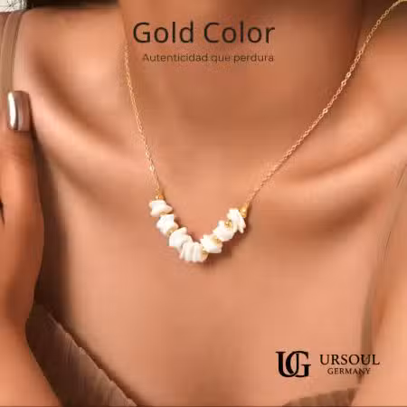 Collar dorado mujer dijes conchas de mar Gold Color, gargantilla náutica oro Guatemala