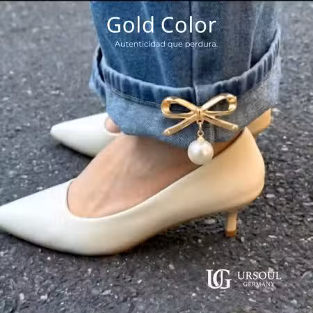 Charm decorativo para dama Gold Color con lazo dorado y perla natural Ursoul Germany